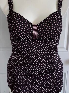 Vintage Maxine Of Hollywood Women's Swim Dress Black/Pink Polka Dot Size 12